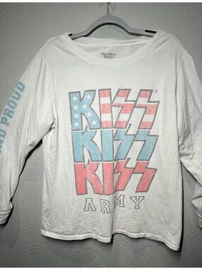 KISS Army Long Sleeve White Graphic Tee By Recycled Karma Size M 100% Cotton USA
